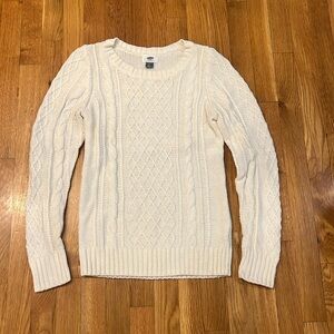 White Cable-Knit Cotton Blend Sweater